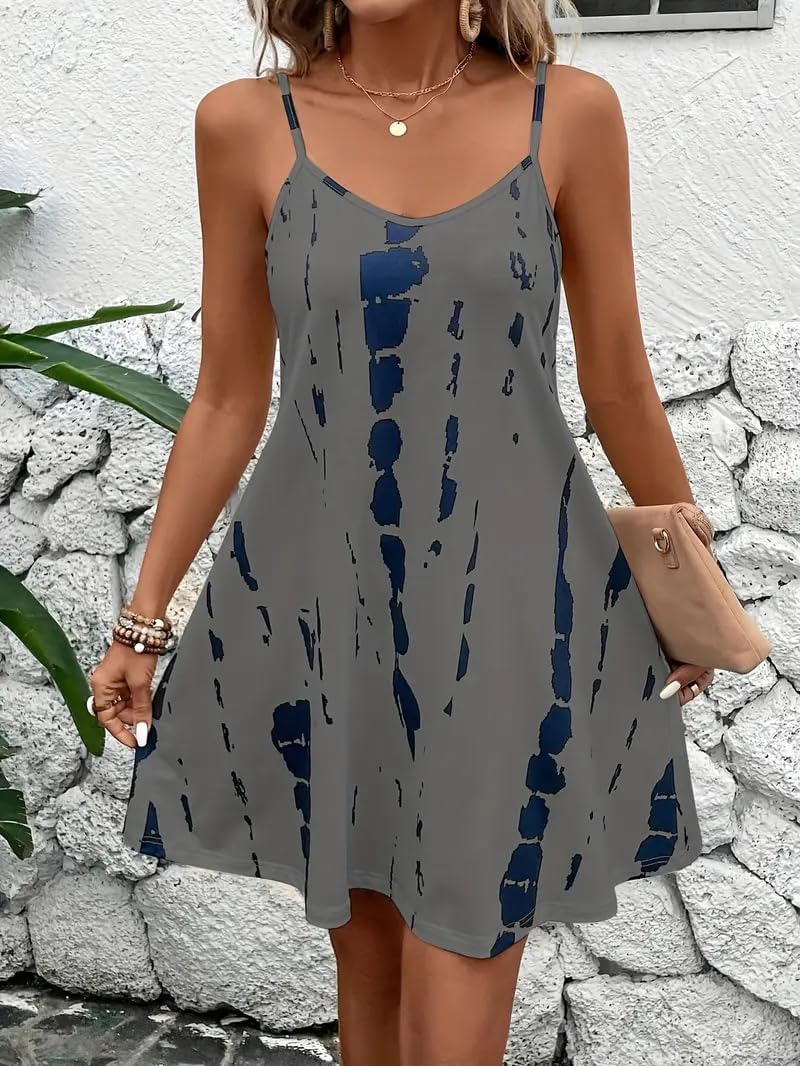 Women's Summer Spaghetti Strap Dress Casual Sleeveless A Line Flowy Sundress Lightweight Outfit for Beach