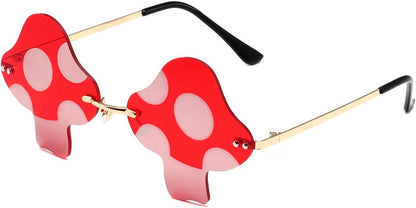 Women Men Vintage Rimless (Gold/Red) | Sun Glasss Retro Rave Party Halloween Frameless Eyeglasses