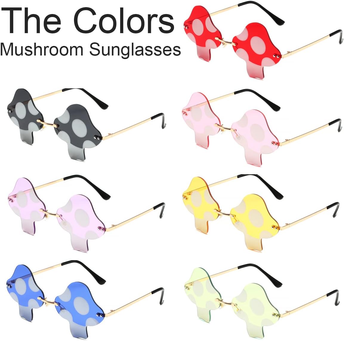 Women Men Vintage Rimless (Gold/Red) | Sun Glasss Retro Rave Party Halloween Frameless Eyeglasses