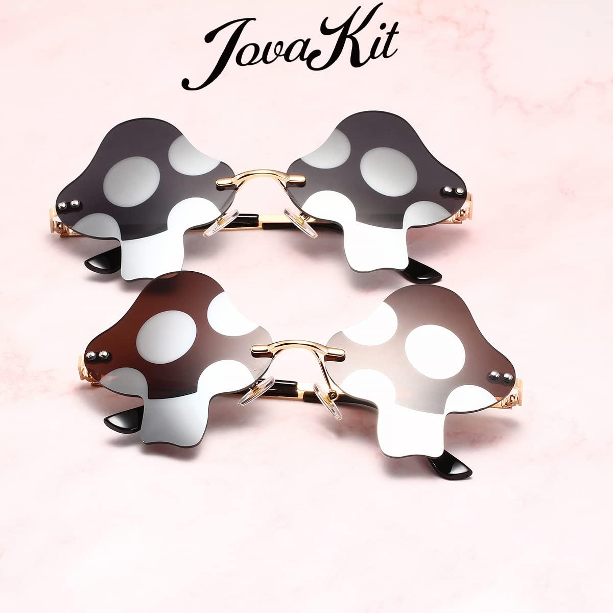 Women Men Vintage Rimless (Gold/Red) | Sun Glasss Retro Rave Party Halloween Frameless Eyeglasses