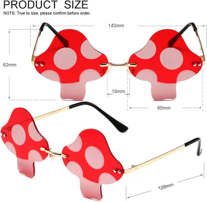 Women Men Vintage Rimless (Gold/Red) | Sun Glasss Retro Rave Party Halloween Frameless Eyeglasses