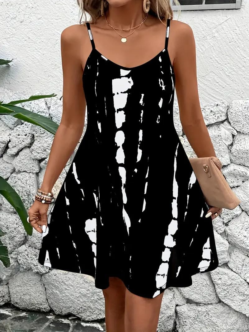Women's Summer Spaghetti Strap Dress Casual Sleeveless A Line Flowy Sundress Lightweight Outfit for Beach