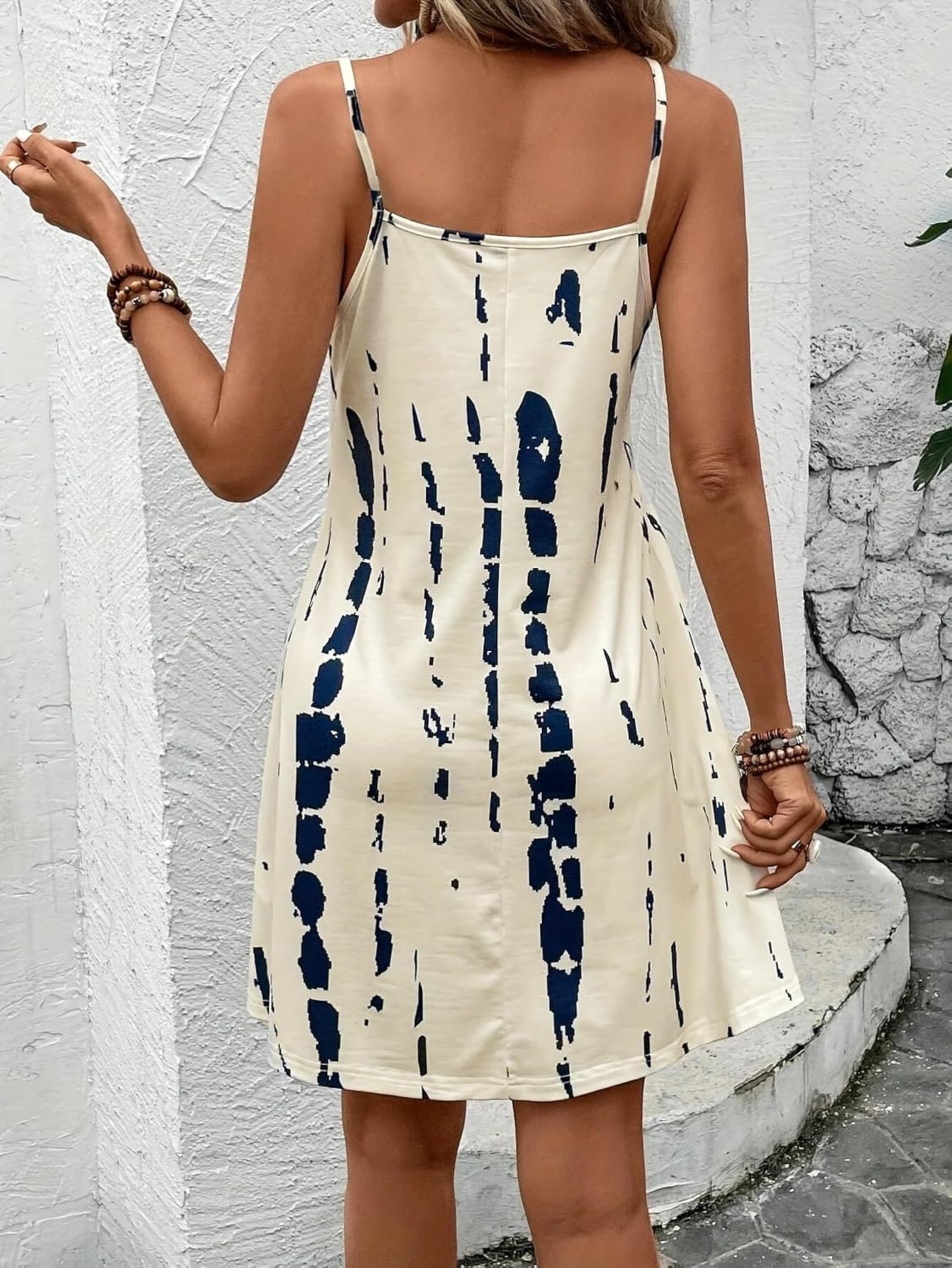 Women's Summer Spaghetti Strap Dress Casual Sleeveless A Line Flowy Sundress Lightweight Outfit for Beach